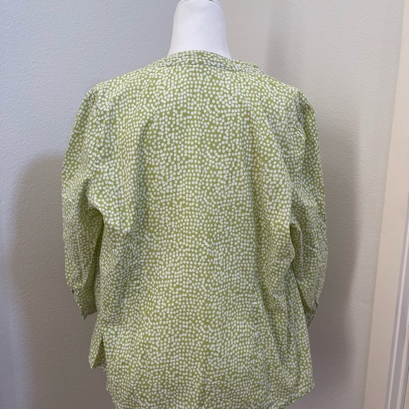 St. John's Bay Green Puff Sleeve Mandarin Collar Top - Picture 5 of 7